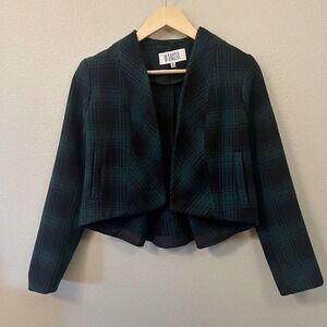 BB Dakota Short Plaid Jacket Blazer‎ Open Green Black Grunge Dark Academia Sz XS